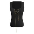 thumbnail image 4 of MRULIC womens t shirts Women Chain Lace-up Sexy Low Cut Club Vest Tops Ladies Deep V Neck Shirts Womens t shirts Black + US：12-14, 4 of 7
