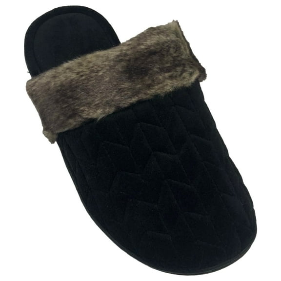 Isotoner Womens Plush Quilted Black Slippers Scuffs 8.5-9