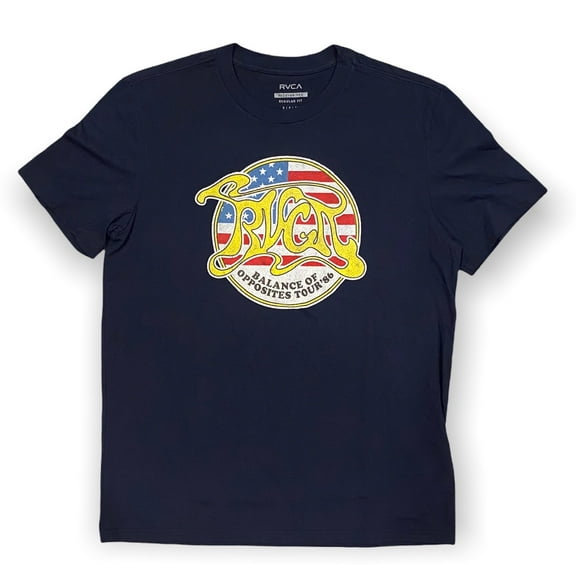 RVCA Men's Patriot Retro Vintage Logo Tee T-Shirt - Navy (Small)