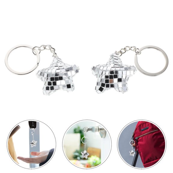 OUNONA 6Pcs Mirror Disco Ball Keychain Plated Silver Mosaic Star Pendant Reflective Hanging Bag Charm
