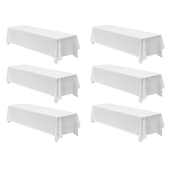 KFFKFF White Tablecloths for Rectangular Tables, 6-Pack, 90 x 132 Inches, Durable and Washable Polyester Fabric, Wrinkle-Resistant Covers for Events, Weddings, Parties, and Banquets