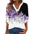 thumbnail image 5 of Yteetum 3/4 Length Sleeve Womens Tops Summer V Neck Floral Printed 3/4 Sleeve Shirts Casual Loose Lightweight Comfy T Shirts, 5 of 7