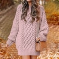 thumbnail image 4 of Leesechin Womens Fall Sweater Dresses Casual Oversized Cable Knit Chunky Pullover Crewneck Long Sleeve Short Sweater Dress Hot Pink, 4 of 8