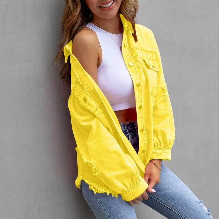 Giacca Jeans Oversize Donna Con Bottoni E Orlo Sfrangiato – Denim Jacket Con Tasche, Modello Casual E Boyfriend, Perfetta Per La Mezza Stagione