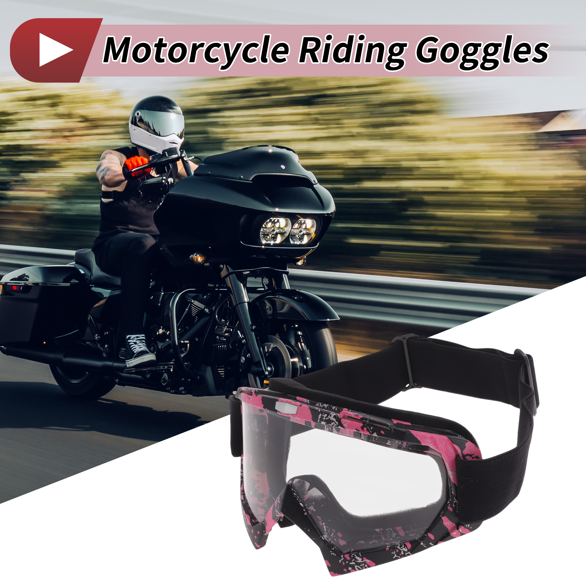 Unique Bargains Motorcycle Riding Goggles PC TPU Cycling Sunglasses Clear Lens Black Pink Frame