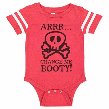 Kids Pirate Diaper Change Bodysuit Raglan “Arrr Change Me Booty” Newborn Shirt, 6-12 months, Red/White