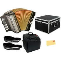 Hohner Corona II F/Bb/Eb Accordion - Black Bundle with Case, Gig Bag, Straps, and Austin Bazaar Polishing Cloth