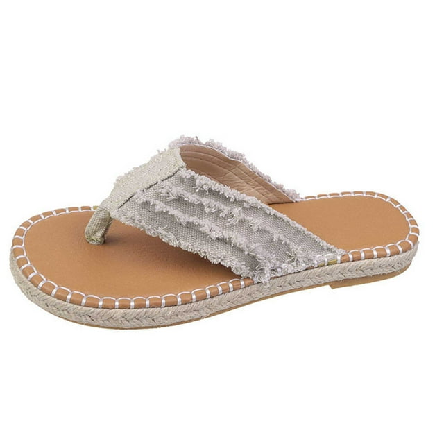 Hyknon Sandals for Women Large Flat Flat Solid Color Line Beach Sandals Arch Support Comfortable Sandals