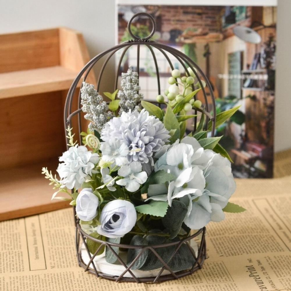 Flower arrangement in Wooden pot all Round Artificial/Silk flowers 24cm FREE P&P 