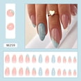 thumbnail image 2 of 24 piezas de uñas postizas de almendra de longitud media y larga, uñas francesas de color azul cielo brillante, borde blanco con patrón de línea dorada, uñas postizas con herramienta de manicura, 2 of 4