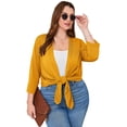 thumbnail image 2 of SHOWMALL Cardigans pour Femmes Grande Taille Légers à devant Ouvert Cardigans Manches 3/4 Ginger 5X Décontractés Doux Drapés Automne Été Cardigan, 2 of 8