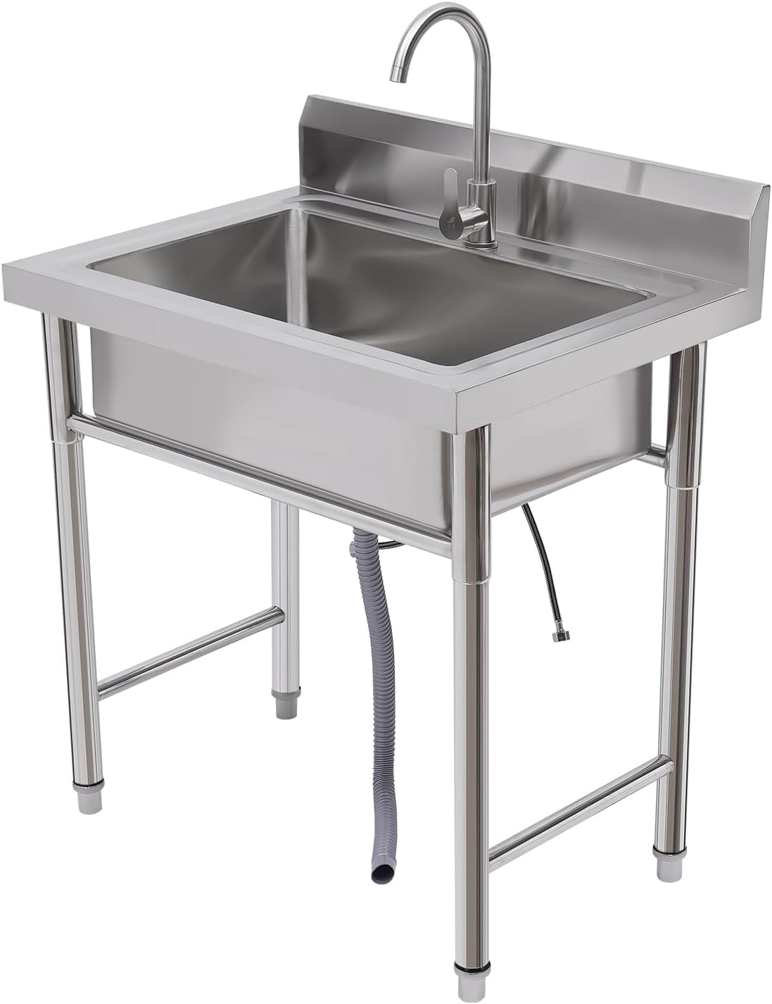 Kitchen Sink Set Commercial Single Bowl 1-Compartment Free Standing Stainless Steel Utility Sink for Restaurant, Garage, Laundry Room - Outdoor Catering Sink Station