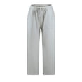 thumbnail image 4 of Women Pants Capris Wide Leg Pants Casual With Pockets Lightweight High Waisted Adjustable Tie Knot Loose Mid-Calf Length Trousers Female Trousers Jogging Sports Stylish, 4 of 6