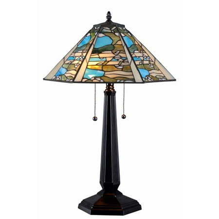 Kenroy Home Ocean Wash Table Lamp, Multi-Colored Stained Glass Shade, Black Base