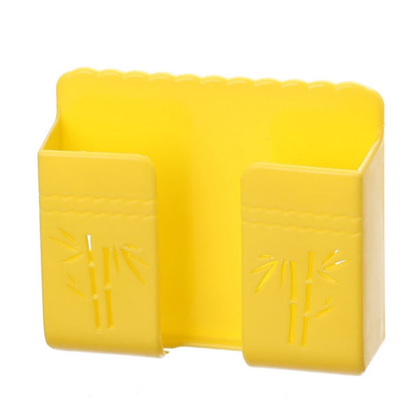 Cateissary Organizador de almacenamiento de teléfono, estante de pared adhesivo de plástico, punzón, soporte para artículos diversos, Almacenamiento y organización del hogar amarillo