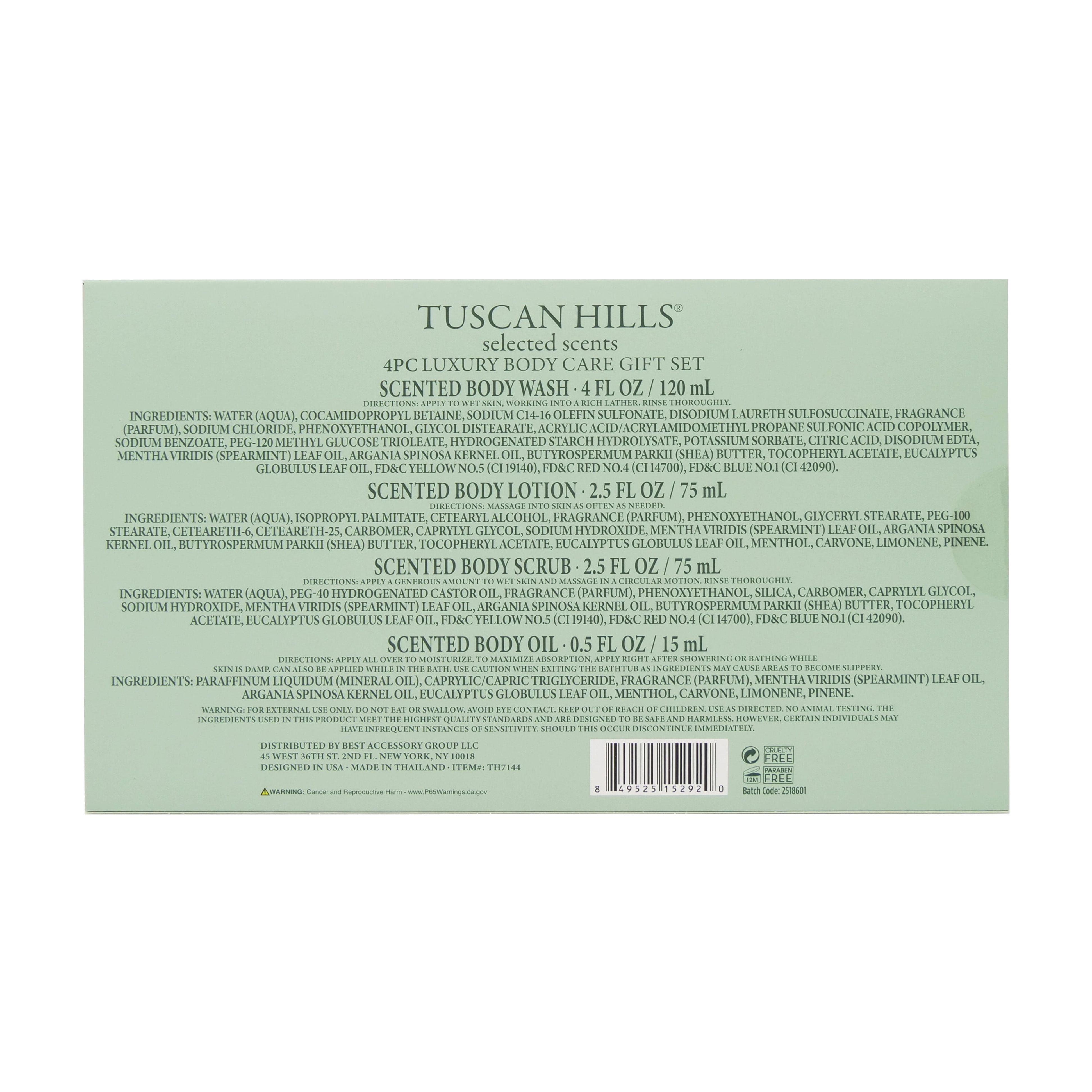 Tuscan Hills Luxury Body Care Gift Set, Spearmint & Argon Oil Scent, 4 Piece