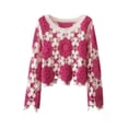 thumbnail image 1 of ZAXARRA Femmes Printemps Été Tricot Tops Manches Longues Col Rond Floral Crochet Casual Crop Tops, 1 of 4