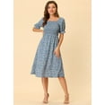 thumbnail image 3 of DARING DIVA Square Neck Puff Sleeves Smocked Waist Midi Floral Dres M Dusty Blue, 3 of 6