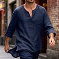thumbnail image 2 of Mens Linen Shirt Breathable 3/4 Sleeve T Shirts Pullover V Neck Loose Summer Casual Top Lightweight Quick Dry Tees, M, 2 of 7