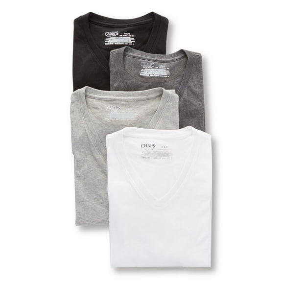 Men's Chaps CUVNP4 Essential V-Neck T-Shirts - 4 Pack (Black/Grey S)