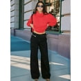 thumbnail image 4 of Low Rise Baggy Pants for Women Adjustable Waisted Wide Leg Boyfriend Pants Vintage Straight Loose Trousers Black L, 4 of 9