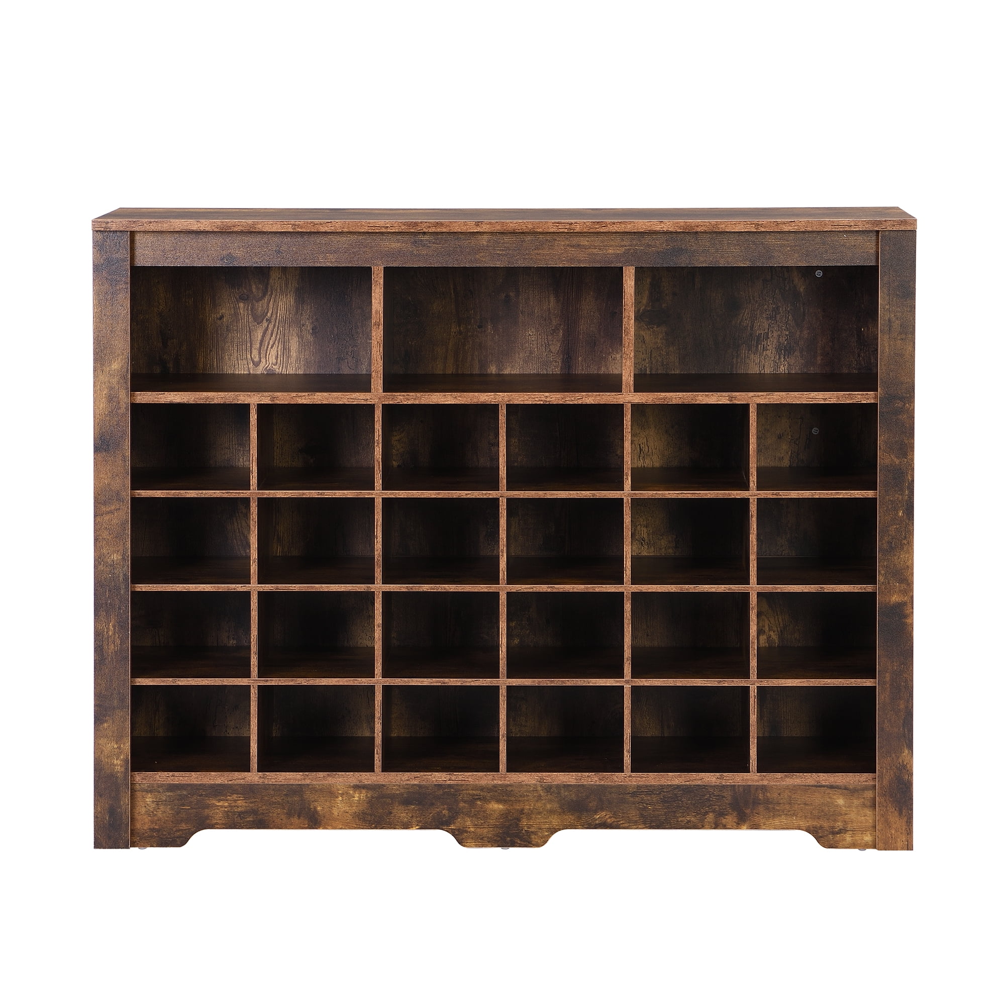 MAYEERTY Sleek Design 24 Shoe Cubby Console, Modern Shoe Cabinet with Curved Base, Versatile Sideboard with High-quality for Hallway, Bedroom, Living Room, Rustic Brown