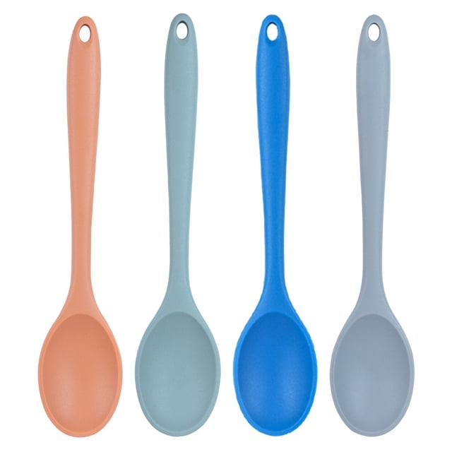 Cucharas de silicona para cocinar - Cucharas de cocina grandes para mezclar, servir y revolver - Utensilios antiadherentes resistentes - Cucharas grandes sólidas y ranuradas - Apta para lavavajillas