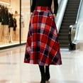 thumbnail image 6 of Midi Plaid Skirt for Women Button Detail Casual Flared Vintage High Waist A Line Mid-Length Tartan Skirts with Pockets, 6 of 8