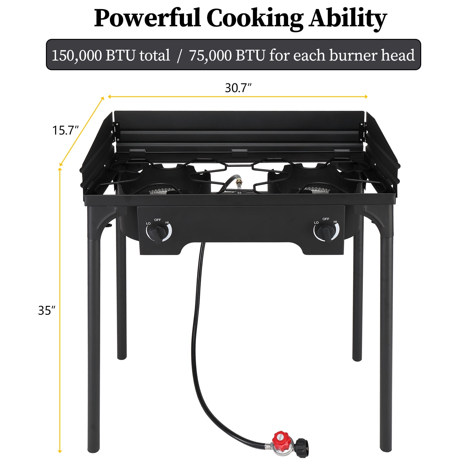 Winado Propane Burner  2 Burner Outdoor Stove Camping Burner w/ Wind Panel,150,000-BTU