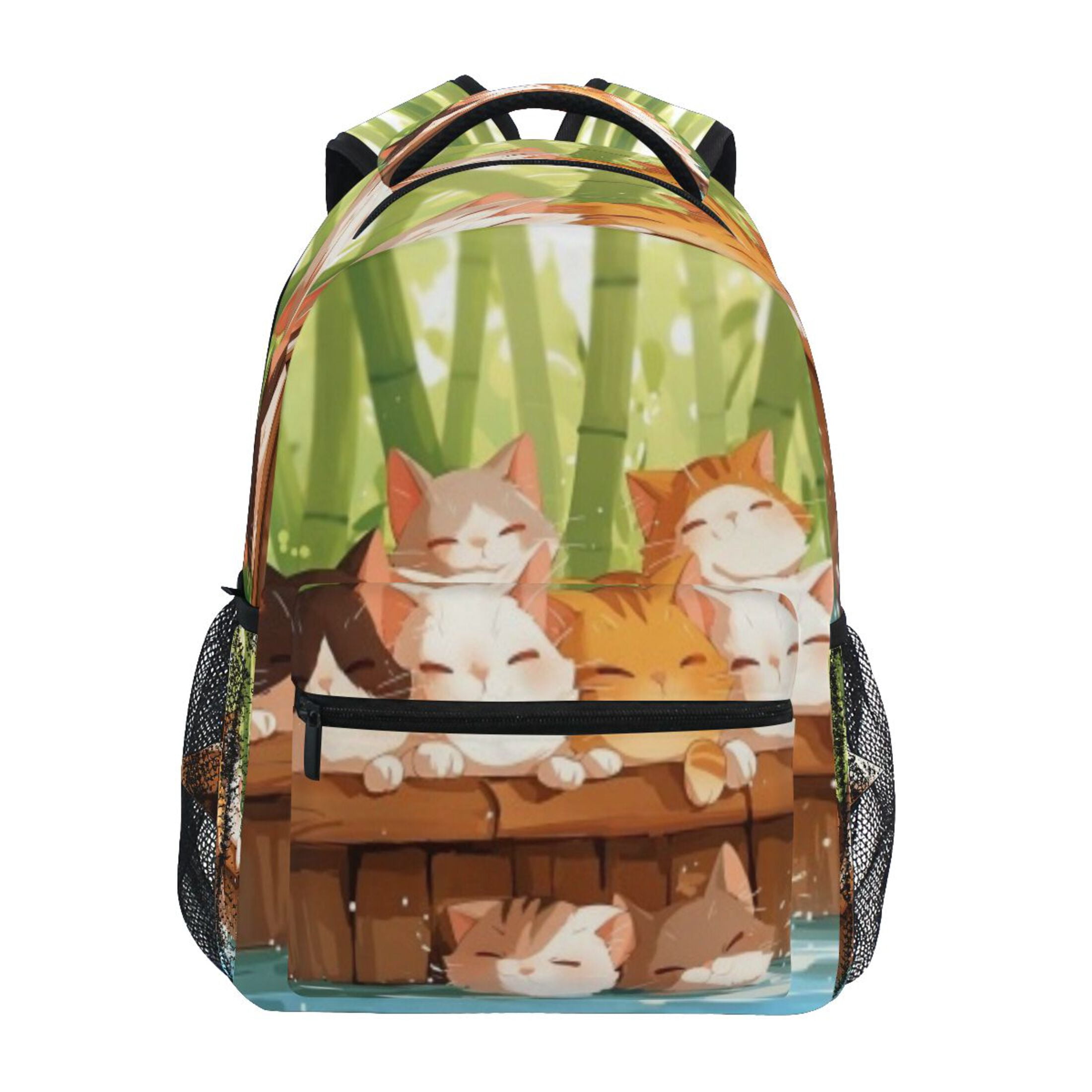 DIXRUYEE Backpack Schoolbag Sleepy Bamboo Cats Pile Pattern 15L/18L 2-SIZE