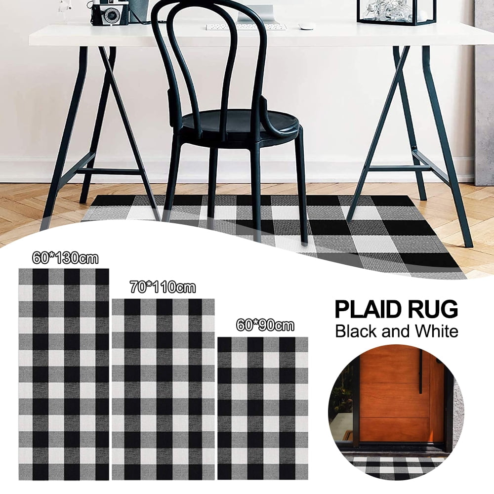 ODOMY Buffalo Plaid Rug, Buffalo Check Outdoor Rug, Washable Plaid Checkered Rug Cotton