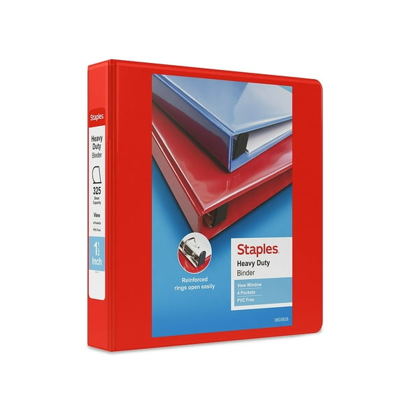 Staples Heavy Duty 1 1/2" 3-Ring View Binder Red (24681) 82682