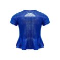 thumbnail image 2 of inlzdz Kids Girls Metallic Ruffle Hem Crop Top Short Sleeve Round Neck Tee Shirt Rave Festival Jazz Dance Top Blue 120, 2 of 3