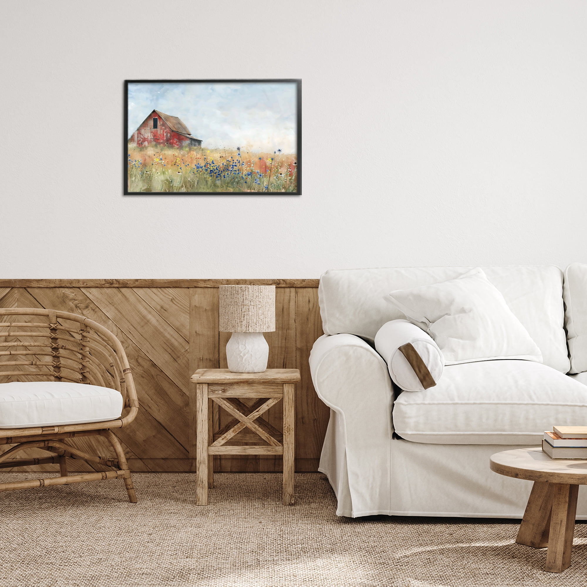 Stupell Industries Rustic Barn in Colorful Meadow Black Framed Giclee Art, design by Creative Studio