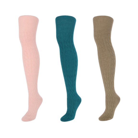 CTM Cable Knit Over-The-Knee Soft Socks (3 Pairs) (Women)