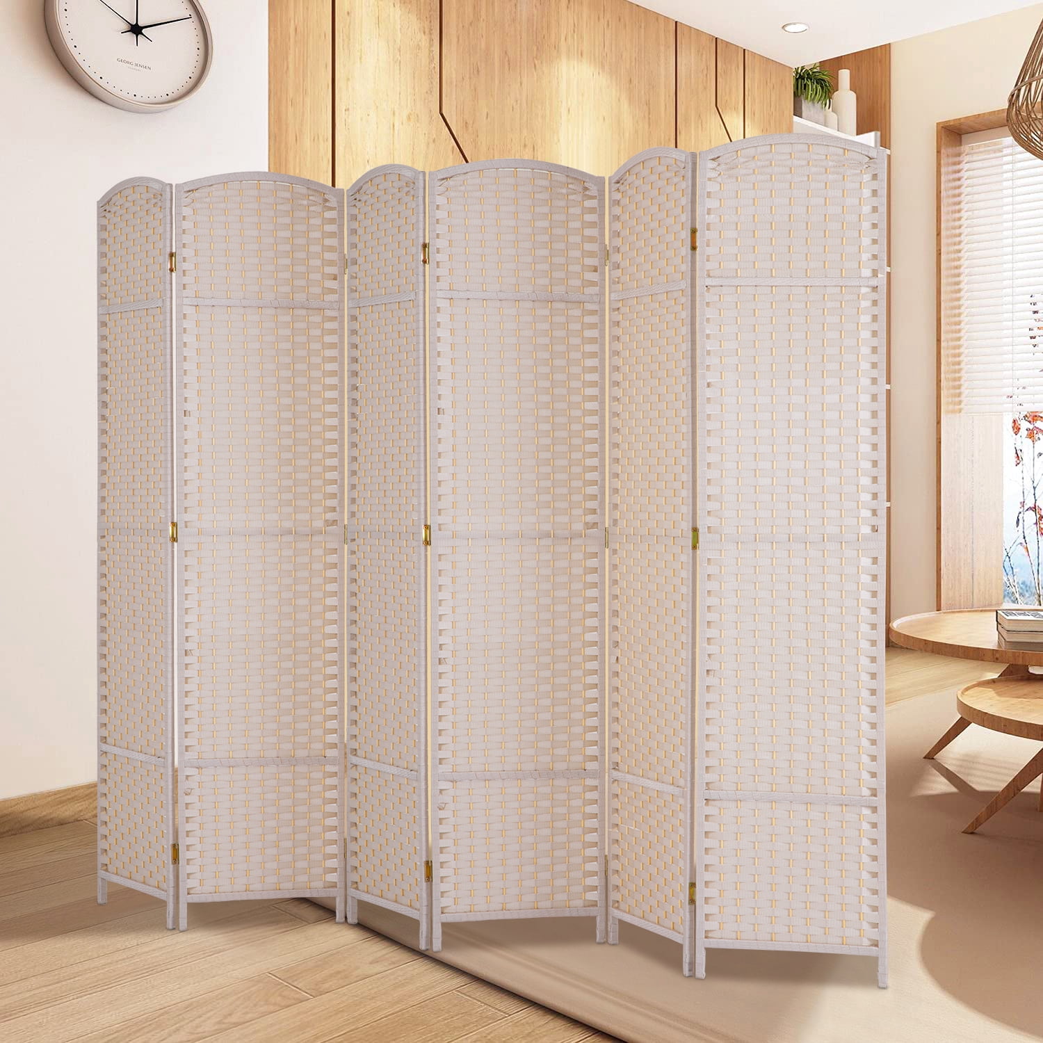 6 Panel Room Divider Folding Privacy Screen 5.57 FT Tall Partition Room Separator   Freestanding Wall Divider, Beige