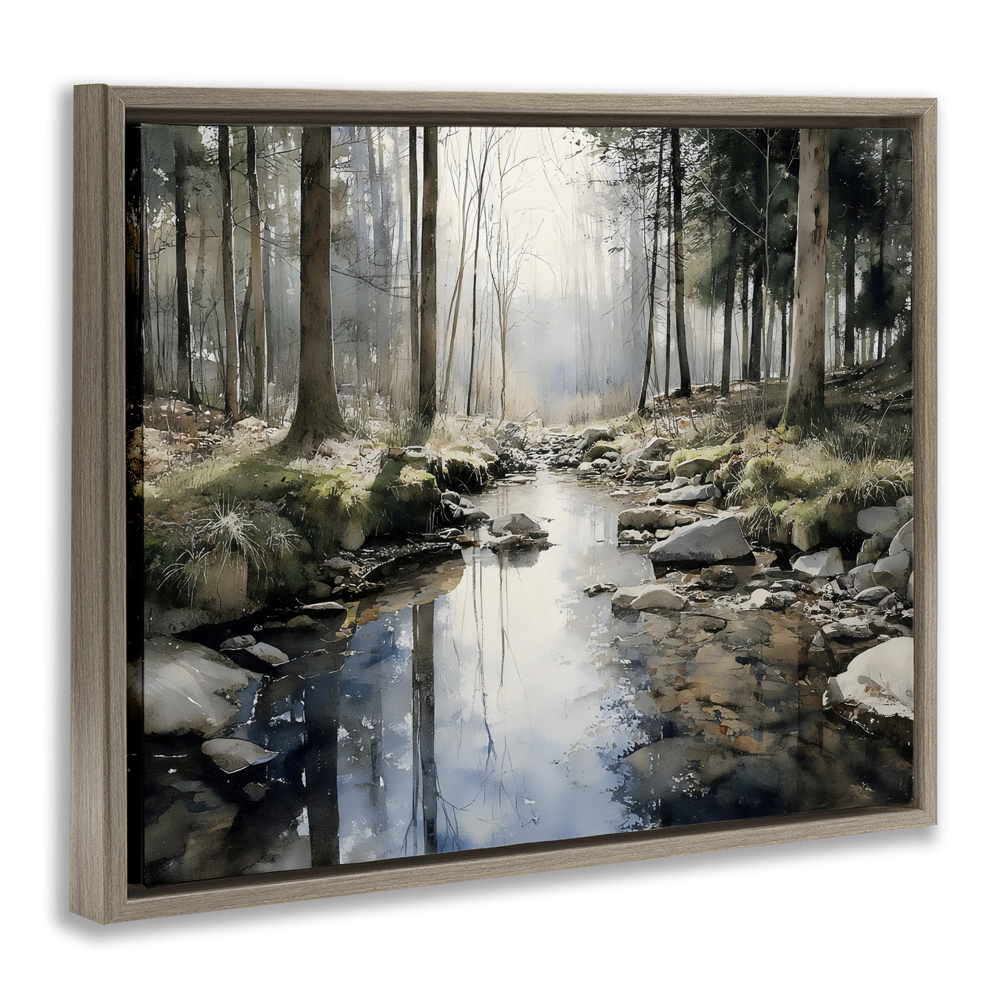 Stupell Industries Rock Creek in Morning Mist Brown Framed Floater Canvas Wall Art, design by Franklyn Gregory