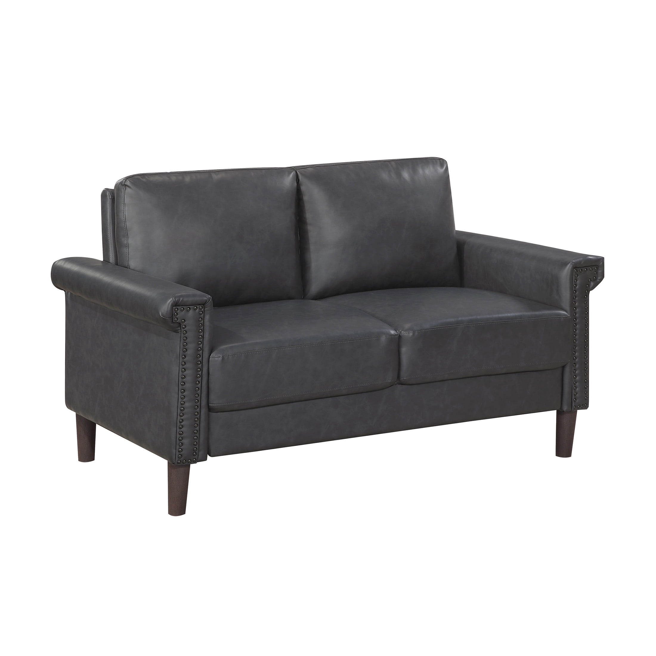 OakvillePark Hartwell Faux Leather Love Seat with Nailhead Trim, Dark Gray