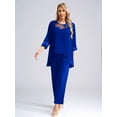 thumbnail image 3 of LiiYii Womens Mother of The Bride Pant Suits Chiffon Lace 3 Piece Wedding Guest Outfits Evening Gowns Blue 5XL, 3 of 8