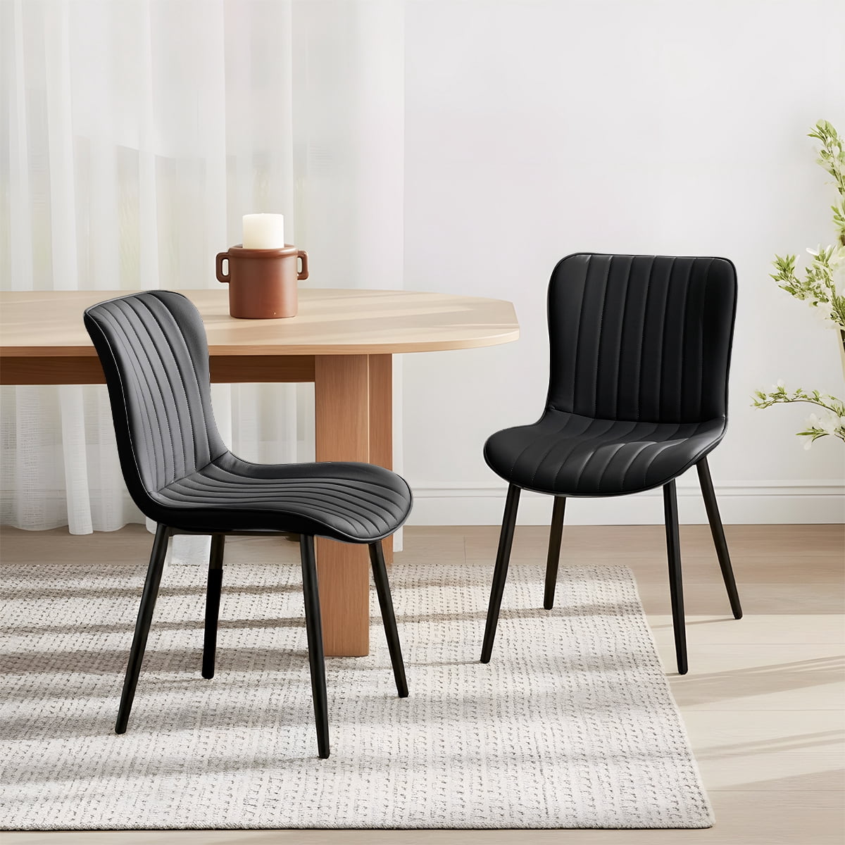 L'AGRATY Modern Dining Chairs Set of 2, PU Leather Upholstered Side Chairs with High Backrest, Kitchen Chair,Heavy Duty, Cushions & Durable Metal Legs for Kitchen, Dining Room,Restaurant,Black