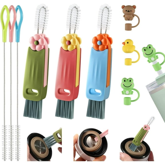 3 in 1 Multifunctional Cleaning Brush, Bottle Cleaner Brush Insulation Cup Crevice Cleaning Tools Tiny Bottle Cup Lid Brush Cleaner Brush Suitable for All Kinds of Cups and Bottles