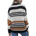 thumbnail image 4 of Herrnalise Women's Knitted Crop Tops Ladies Fashion Casual Pullover Knit Striped Intercolor Long Sleeve Crewneck Sweater Knitwear Pullover Jumper Sweaters, 4 of 9