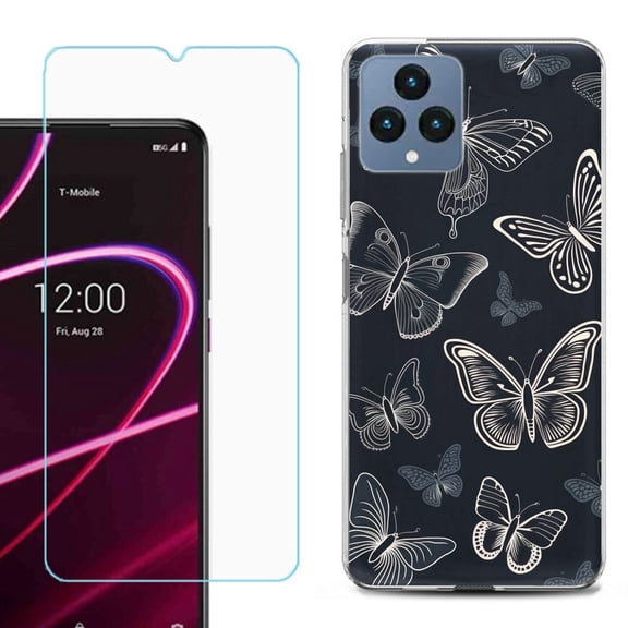 OneToughShield ® for T-Mobile Revvl 6x 5G Shockproof Phone Case, with Tempered Glass Screen Protector - Butterfly BW