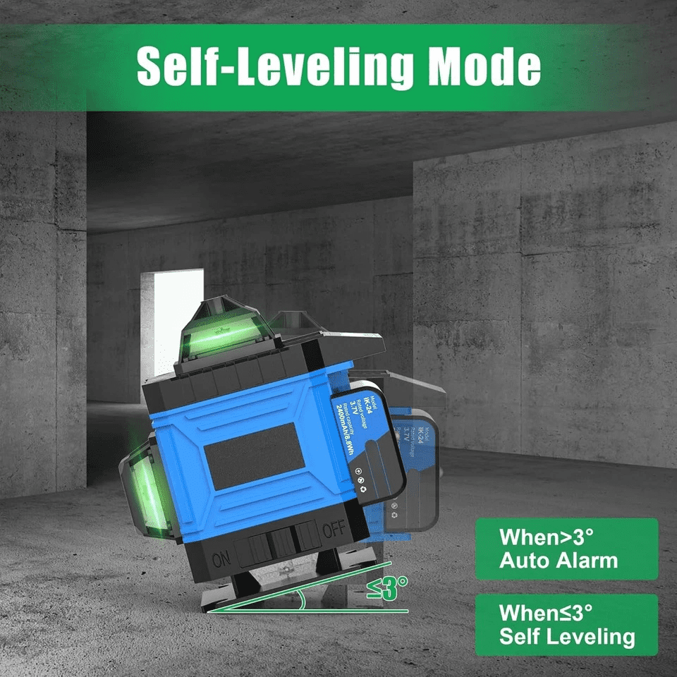 AZZUNOX Laser Level 360 Self Leveling Green Beam with LCD Screen, 4x360 lazer leveler tool, Rechargeable Battery & Magnetic Base - Ideal for Construction, Tiling, Tool Gift