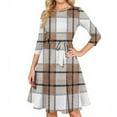 thumbnail image 3 of Women's Cocktail Dress Evening Dress 3/4 Sleeve Plaid Vintage Wedding Guest Dress for Party Banquet Spring Fall,Khaki,2XL, 3 of 6