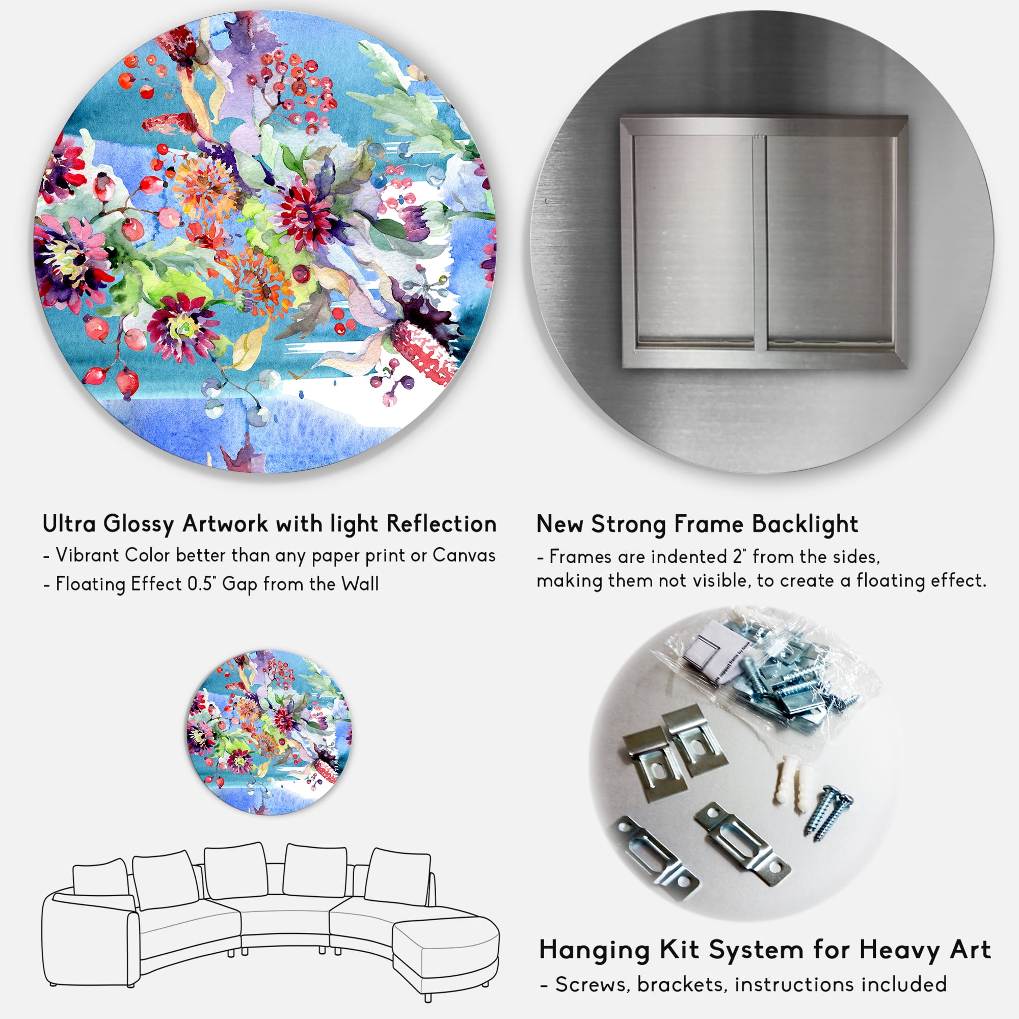 Designart 'Wildflowers and Vibrant Wild Spring Leaves XIII' Modern Circle Metal Wall Art 29x29 - Disc of 29