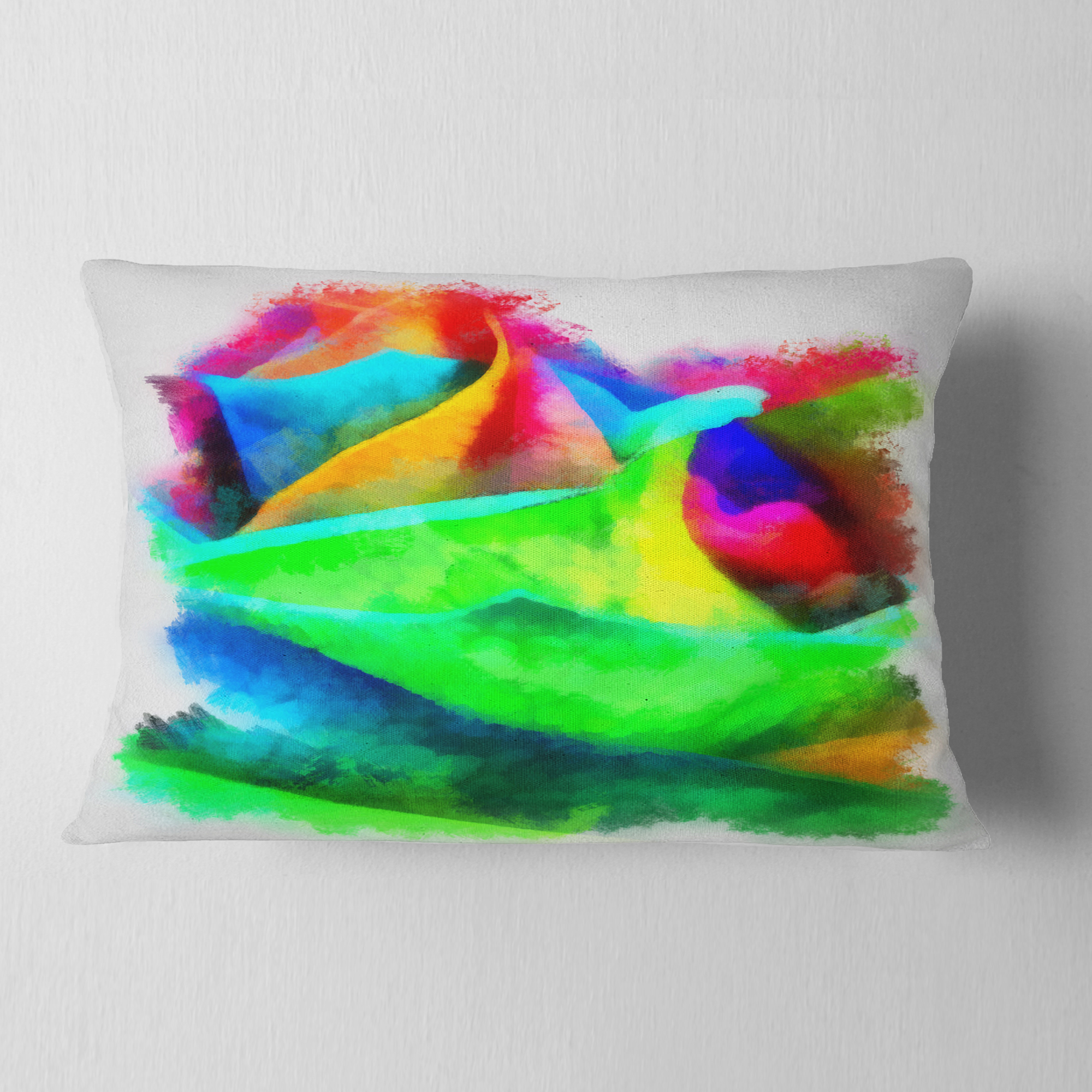 Designart Large Colorful Rose Watercolor - Floral Throw Pillow - 12x20