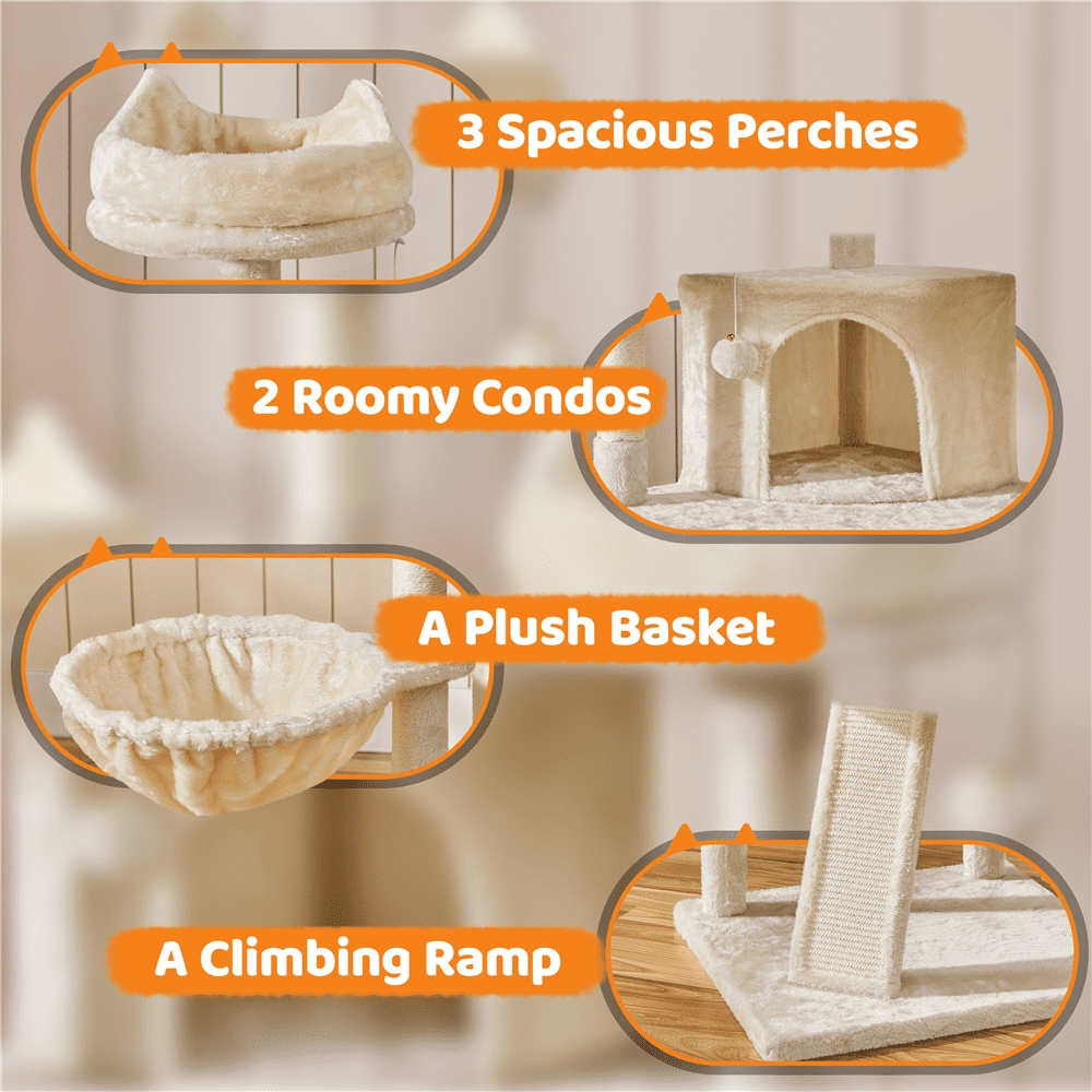 Renwick 68.5in Multi-Level Cat Tree Caves Condos, Beige