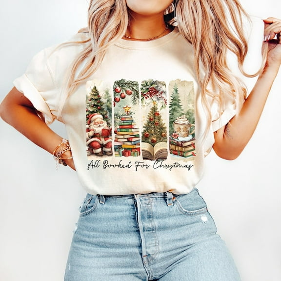 All Booked For Christmas Shirt, Retro Christmas Books Shirt, Book Lovers Shirt, Christmas Teacher Shirt, Gift For Teachers, Bookish Shirt, Brushstroke