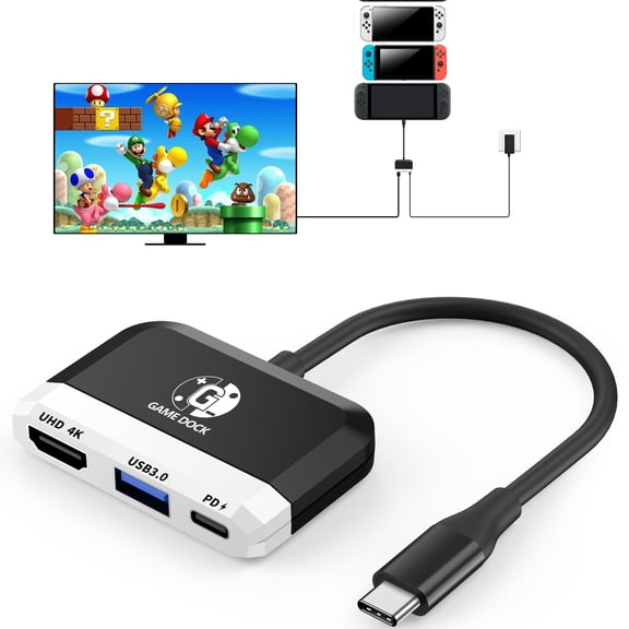 GKEAPZA Switch 2 Dock, Portable TV Docking station for Nintendo Switch 2/1/OLED, Support 4K@60hz HDMI, USB 3.0, PD 100W Charging Port